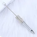 Silver beadable ballpoint pen featuring a sparkling rhinestone barrel for DIY jewelry projects - 1.0mm Bullet Tip / Silver
