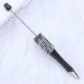 DIY beadable ballpoint pen in black glitter with sparkling rhinestone accents - 1.0mm Bullet Tip / Black and White Rhinestone