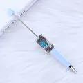 Elegant light blue beadable ballpoint pen with rhinestones for DIY jewelry craft projects - 1.0mm Bullet Tip / Cyan Blue