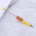 Yellow DIY beadable ballpoint pen with sparkling pink rhinestone barrel - 1.0mm Bullet Tip / Macaron Yellow
