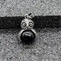 Collana con ciondolo a forma di gufo in argento vintage con pietra naturale nera - Ciondolo Solo (Senza Catena) (0501) / Ossidiana