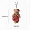 Cute 12.5cm plush teddy bear keychain in a red checkered dress with a matching bow - Red Plaid Female Bear Style / Approx. 11cm