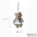 Adorable plush bear keychain in plaid dress and white apron, approx 10.5cm tall - Green Plaid Female Bear Style / Approx. 11cm