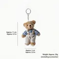 Cute plush bear keychain wearing blue plaid shirt and white linen overalls, 11cm tall - Blue Bow Male Bear Style / Approx. 11cm