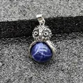 Collana con ciondolo gufo e pietra naturale blu lucida con finitura in argento antico - Ciondolo Solo (Senza Catena) (0501) / Sodalite Blu