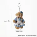 Adorable plush bear doll keychain accessory featuring blue plaid dress and linen apron - Blue Bow Female Bear Style / Approx. 11cm