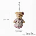 Cute teddy bear plush keychain dressed in a pink plaid outfit with a linen apron accessory - Pink Plaid Female Bear Style / Approx. 11cm