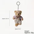 Plush burlap teddy bear keychain wearing a plaid shirt and overalls, 12.5cm height - Pink Plaid Male Bear Style / Approx. 11cm