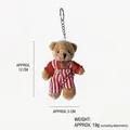 Cute brown teddy bear plush keychain toy wearing red striped overalls for bag charm - Red And White Stripe Male Bear Style / Approx. 11cm