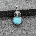 Collana con ciondolo a forma di gufo vintage con pietra turchese tonda in argento - Ciondolo Solo (Senza Catena) (0501) / Turchese Sintetico