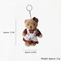 Cute plush bear keychain wearing linen apron and plaid shirt, size 11cm x 4.5cm - Black And Red Plaid Female Bear Style / Approx. 11cm