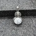 Collana con ciondolo a forma di gufo vintage in argento con pietra marmorizzata bianca - Ciondolo Solo (Senza Catena) (0501) / Turchese Bianco
