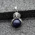 Collana con pendente a forma di gufo vintage con perla di pietra arenaria blu scuro - Ciondolo Solo (Senza Catena) (0501) / Pietra di sabbia blu