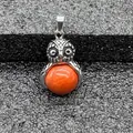 Collana con ciondolo a forma di gufo con pietra naturale rossa tonda in argento - Ciondolo Solo (Senza Catena) (0501) / Diaspro Rosso