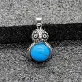 Collana con pendente a civetta retrò con grande pietra turchese e finitura argento - Ciondolo Solo (Senza Catena) (0501) / Blue pine (synthetic)