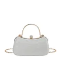 Elegant silver glitter evening clutch bag with metallic gold handle and crossbody chain strap - Silver