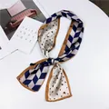 Elegant navy and beige geometric pattern silk scarf neckerchief tied in a stylish knot - 26 Diamond Triangle Beige / 98CM