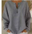 Lässiges schwarz-weiß gestreiftes Langarm-Oberteil für Damen mit Reißverschluss-Detail - 3XL / Oberteile / Schwarz