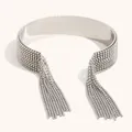 Bracciale rigido in acciaio inossidabile con eleganti nappe a frangia di perline argento - Stile di Nappina di Perle di Metallo Larga Argentata (B0711_Silver)