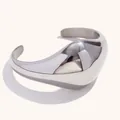 Chunky stainless steel cuff bracelet with organic irregular silver-toned polished design - Liquid Flow Organic Shape Style (B0514_Silver) / Silver