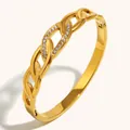 Elegante bracciale rigido in acciaio inossidabile placcato oro 18 carati con cristalli. - Stile Intarsiato di Strass Intrecciati Tessuti (B0661_Gold)