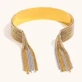 Bracciale rigido in acciaio inossidabile placcato oro 18K con nappe bicolore lusso - Stile di Decorazione con Nappine di Perline Bicolore (B0711_Double)