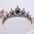 Squisita corona nuziale barocca con eleganti strass neri e lega d'oro di alta qualità. - Stile Oro KC Antico Diamante Nero Barocco