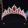 Elegante diadema nuziale in argento con strass rossi scintillanti per la sposa - Stile Argento Spesso Diamante Bianco Rosso