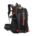 Professioneller Outdoor Wanderrucksack in Schwarz und Grau mit orangefarbenen Akzenten - 36-55L / Einfache Taillenunterstützung / Schwarzes Band