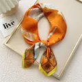 Elegant 70cm square silk scarf with vibrant orange floral print and yellow border detail - Nine-Colored Deer Orange (15) / 70cm Length / Orange