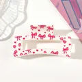 Close-up of a white shark clip featuring pink heart and bowknot heat transfer prints. - Type E White / 8.5cm Size