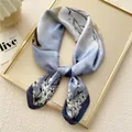 Elegant blue floral silk-like square scarf for women's fashionable neck accessory - Cherry Blossom Sea Blue (29) / 70cm Length / Blue