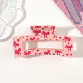 Close-up of a pink hair claw clip featuring cute bow and heart patterns for women. - Type E Pink / 8.5cm Size