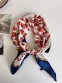 Vintage Tierdruck 70cm seidenartiges Satin-Vierecktuch mit elegantem marineblauem Saumdekor - 70x70cm / Rotes Leopardenmuster Blauer Rand (SR-Rotes Leopardenmuster Blauer Rand)