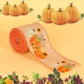 Pumpkin and sunflower printed linen ribbon for autumn harvest and Thanksgiving decor. - Bowknot Pumpkin Style / 4.5 Meters