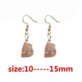 Boho style irregular wire-wrapped natural pink raw crystal drop earrings, 10-15mm - One Pair / Strawberry Quartz