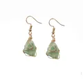 Bohemian handmade wire wrapped natural green raw stone drop earrings with gold plated hooks - One Pair / Amazonite