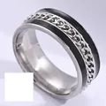 Premium rotatable stainless steel fidget ring with black enamel and central chain inlay - 6 / Silver