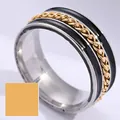 Rotatable gold chain center ring with black enamel bands in polished stainless steel - 6 / Gold