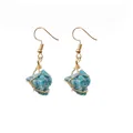 Handmade raw blue crystal wire wrapped earrings with gold-toned hooks in a pair - One Pair / Apatite