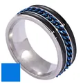 Silver titanium steel spinner ring featuring a blue rotating chain and black enamel trim - 6 / Blue