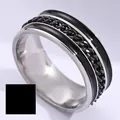 Rotatable black chain stainless steel ring with polished silver edges and enamel finish - 6 / Black