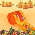 Autumn harvest themed ribbon with red truck and pumpkin prints on orange plaid. - Red Truck Style / 4.5 Meters