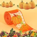Decorative autumn pumpkin burlap ribbon for Thanksgiving harvest gift wrapping 4.5m roll - Plaid Pumpkin Style / 4.5 Meters