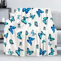 Cozy white flannel blanket featuring dream-like vibrant blue butterfly digital prints - Blue Butterfly Pattern on White / 70x100cm
