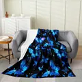 Soft flannel blanket with vibrant blue butterfly digital print for elegant sofa decor - 70x100cm / Blue Butterfly Pattern