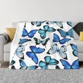 Ultra-soft flannel blanket featuring dreamlike blue butterfly digital print pattern - White Background Blue Butterfly Print (12) / 70x100cm