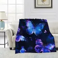 Dreamy blue and purple butterfly digital print flannel throw blanket on sofa - Blue Butterfly Pattern / 70x100cm