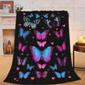 Soft black flannel throw blanket featuring vibrant digital butterfly and heart prints. - 70x100cm / Colorful Butterfly Style (16)