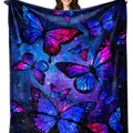 Dreamy butterfly and galaxy nebula print soft flannel blanket for cozy home decor use - Starry Butterfly Pattern / 70x100cm